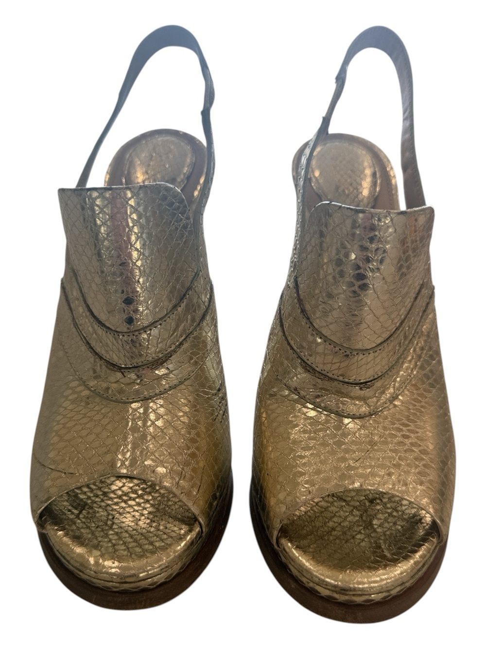 Chloe Metallic Gold Slingback Peep-Toe Women’s Heels